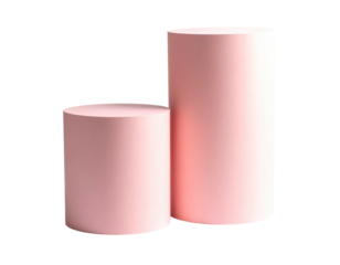 Rendered 3D pastel pink cylinders on a black background, minimalist geometric art concept