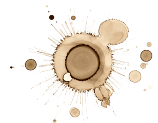 Abstract design featuring a central circular element surrounded by radiating lines and various sized circles