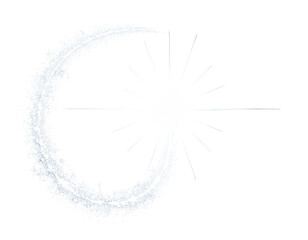 Obraz premium Crescent with sparkling dust circling a radiant starburst, set against a black backdrop