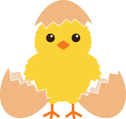 Adorable yellow chick hatches from cracked eggshell ready for easter celebration isolated on transparent background