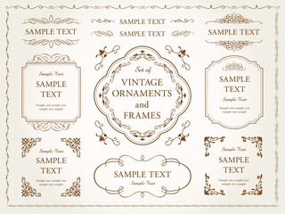 装飾的なヴィンテージフレームとボーダーのセット。パッケージデザインや招待状のデザイン要素。ベクターデザイン。花飾り