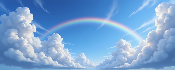 Rainbow, Fluffy Clouds, Anime Sky Panorama