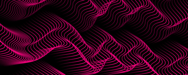 Abstract background with flowing red lines on dark surface, modern wave stripes pattern design with glowing contours for banner, poster, creative visual, digital art, web header or futuristic backdrop