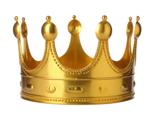 Gleaming golden crown with multiple spikes, intricate detail, royalty symbol on black