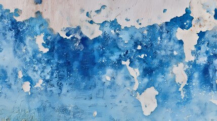 Concrete wall with blue peeling paint texture creating an aged distressed surface, ideal for background designs, urban art projects, architectural visualization, and grunge aesthetic compositions