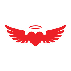 Red heart with angel wings and halo a symbol of love