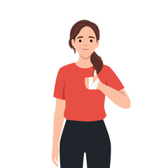 Woman with Bandaged Hand Giving Thumbs Up. Flat vector illustration isolated on white background