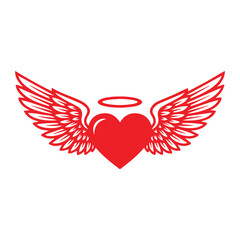 A red heart with wings and halo a symbol of love and hope