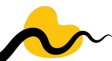 Abstract yellow shape with black line, representing creativity and design