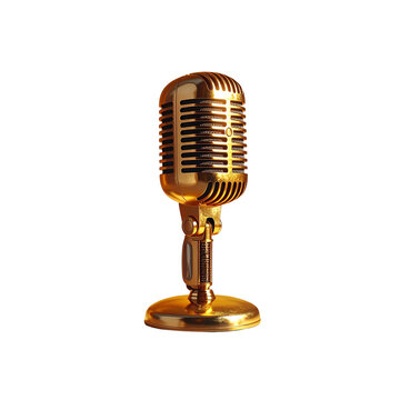 retro metallic gold mic with shadow, elegant studio equipment render 