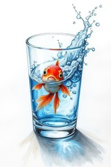 AI pesciolino rosso che nuota dentro ad un bicchiere d'acqua 05