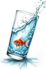 AI pesciolino rosso che nuota dentro ad un bicchiere d'acqua 04