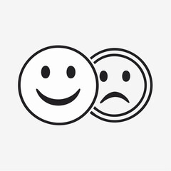 Happy and sad emoji smiley faces line art vector icon for apps and websites