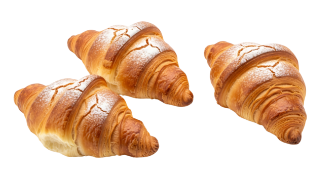 Croissant sprinkled with icing sugar isolated on transparent background