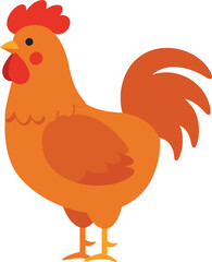 Vibrant orange rooster standing proudly with detailed feathers and red comb on isolated on transparent background