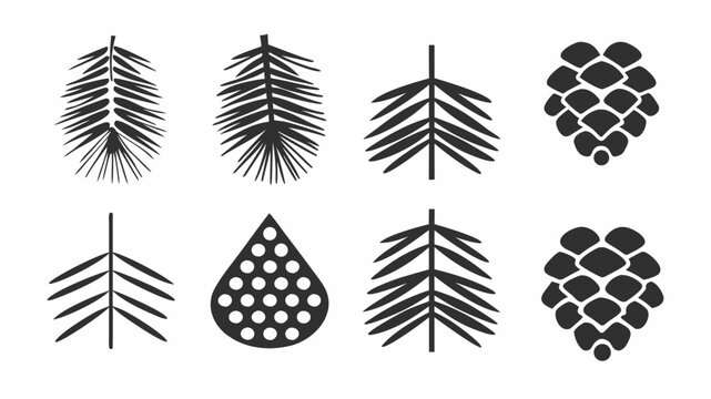 Illustration featuring stylized pine needles, abstract foliage, and pinecone shapes in a symmetrical layout | editable eps vectors silhouette