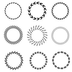 Set of black and white  circular. Drawn decorative vintage floral  on white background. Vector illustration. Set black wreath on the white background.

