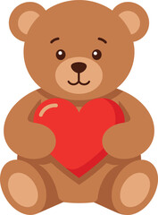 Adorable brown teddy bear holding a bright red heart symbol of love and affection isolated on transparent background