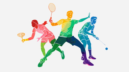 Dynamic athletes in vibrant colors showcasing intense action in racquet sports capturing energy and movement for your next project