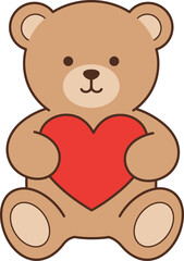 Adorable teddy bear holding a red heart symbol of love and affection for valentine's day isolated on transparent background
