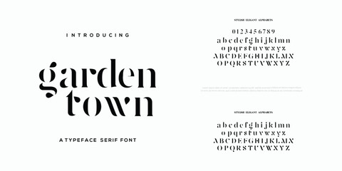 Garden typography beauty fashion elegant minimalist serif italic fonts decorative wedding vintage retro logos. Minimal luxury font alphabet logo. Vector illustration

