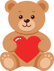Cute teddy bear holding a red heart symbol of love and affection isolated on transparent background