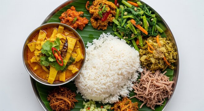 Traditional Mizo Food Platter with Bamboo Shoot Curry and Rice