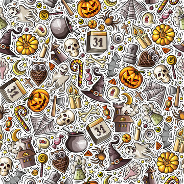 Happy Halloween cartoon funny seamless pattern