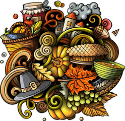 Happy Thanksgiving cartoon funny doodle illustration