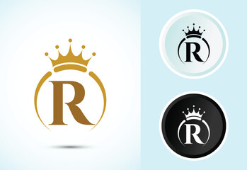 Stylish R Initial Monogram Logo Design Crown Ornate Lettermark Typography Luxury Brand Company Identity