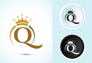 Elegant Letter Q Crown Logo Design Symbol of Royalty and Luxury Golden Typographic Initial