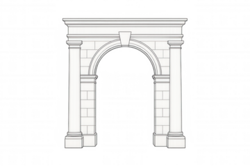 Triumphal arch outline drawing, ancient roman style building entrance, classic architecture line art illustration
