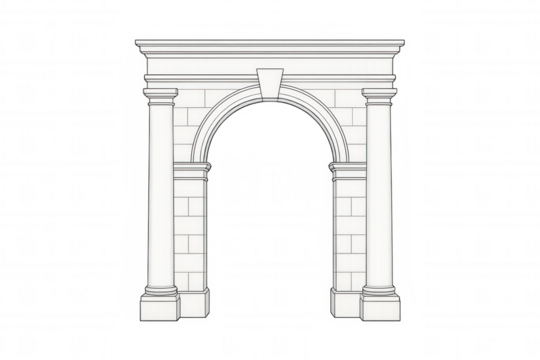 Triumphal arch outline drawing, ancient roman style building entrance, classic architecture line art illustration