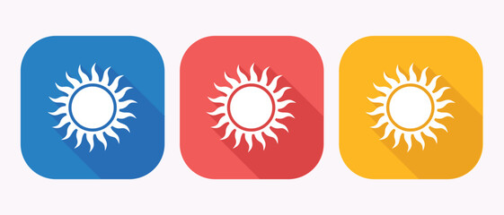 Sun Icons Vector Illustration Design Element Light Symbol Yellow Blue Red Long Shadow Creative Iconography