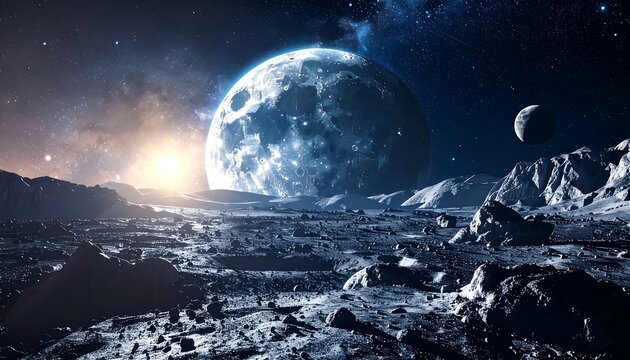 Alien landscape with moon and stars - Powered by Adobe