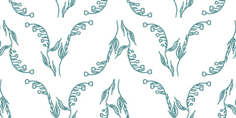 Lilies of the valley, seamless pattern, outline abstract wildflowers, vector floral background, fabric, paper, wallpaper, textile, wrapper