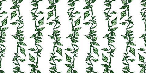 Seamless pattern of hand drawn green twigs, vector background, wallpaper, paper, fabric