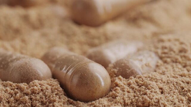 Ashwagandha Indian Ginseng Powder in White Bowl isolated on white background, superfood close up. 