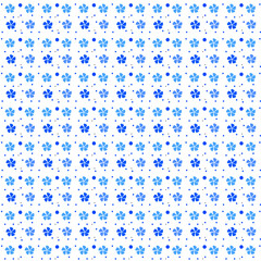 Seamless pattern with simple blue flowers and small dots