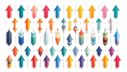 Arrows Point Upwards In Rows Against White. Data growth or positive direction