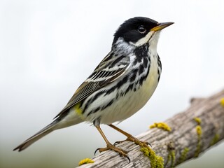 Blackpoll Warbler Perched Full Body Isolated on White