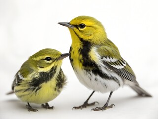 Black-throated Green Warbler Perched Couple Isolated on White