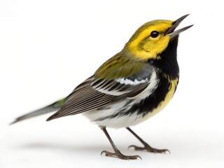 Black-throated Green Warbler Perched Head Turned Isolated on White