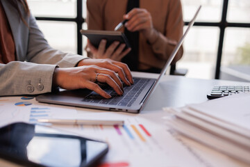 Team of business people advisor meeting to analyze and discuss the situation on the financial report Investment Consultant, Financial , teamwork ,brainstorming ,startup and accounting.