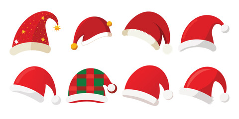 Festive Hats Galore: A vibrant collection of Christmas hats in various designs and styles. This image perfectly captures the spirit of the season
