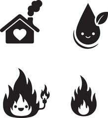 vector set of black and white icons home of fire