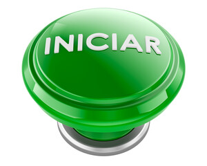 Iniciar green round button, Start on Spanish. 3D rendering
