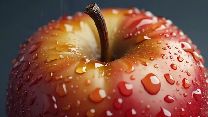 Fresh juicy apple with water droplets in slow motion closeup. 4k Video footage - Powered by Adobe