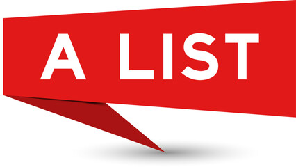 Red color speech banner with word A list on white background