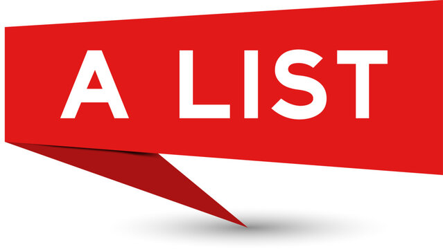 Red color speech banner with word A list on white background